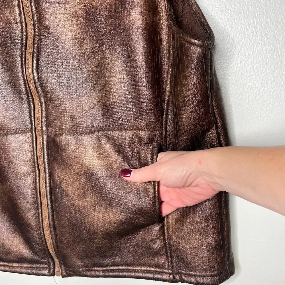 VTG Andrea Faye Women's Metallic Bronze Zip-Up Puffer Vest Sz M‎ Western USA 90s